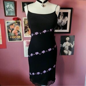 New Look Black Mini Dress with Purple Floral Accents